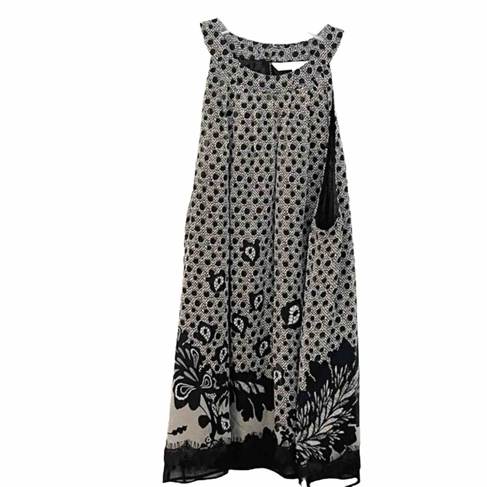 Diane Von Furstenberg Silk Halter Neck Black  Floral Lace Trim Sleeveless